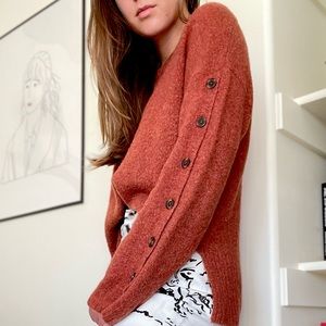 Madewell Button-Sleeve Pullover Sweater in Heather Rust